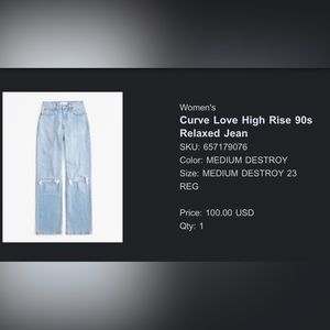 Abercrombie curve love jeans worn once fit like a 0